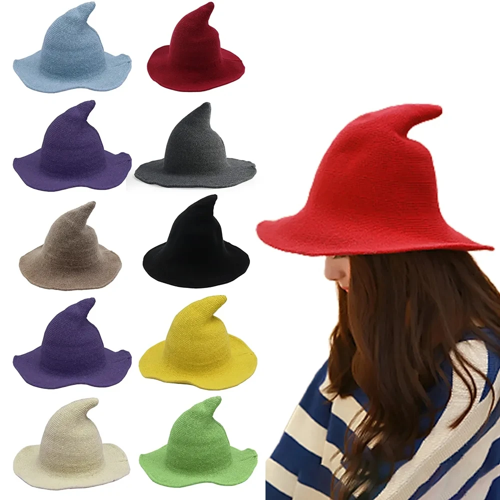 Wholesale Women Witch Hats Peaked Big Brim Cap Foldable Basin Cap Modem Witch Hat Wool