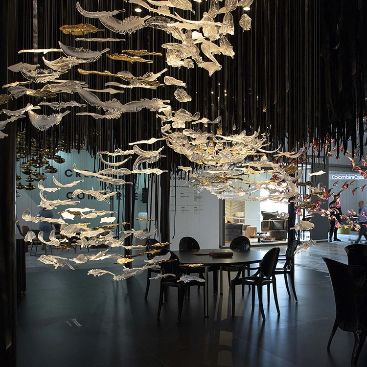 
Hospitality hotel hall art decoration glass crystal big modern luxury design led chandelier light 