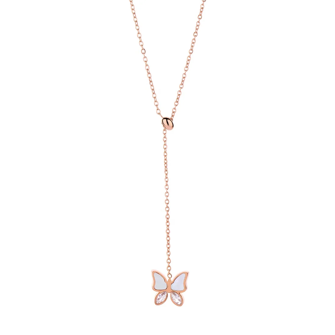 

QIANZUYIN Simple And Exquisite Butterfly Adjustable Shell Stainless Steel Necklace Diamond Jewelry Butterfly Necklace Gold, Gold color,rose gold