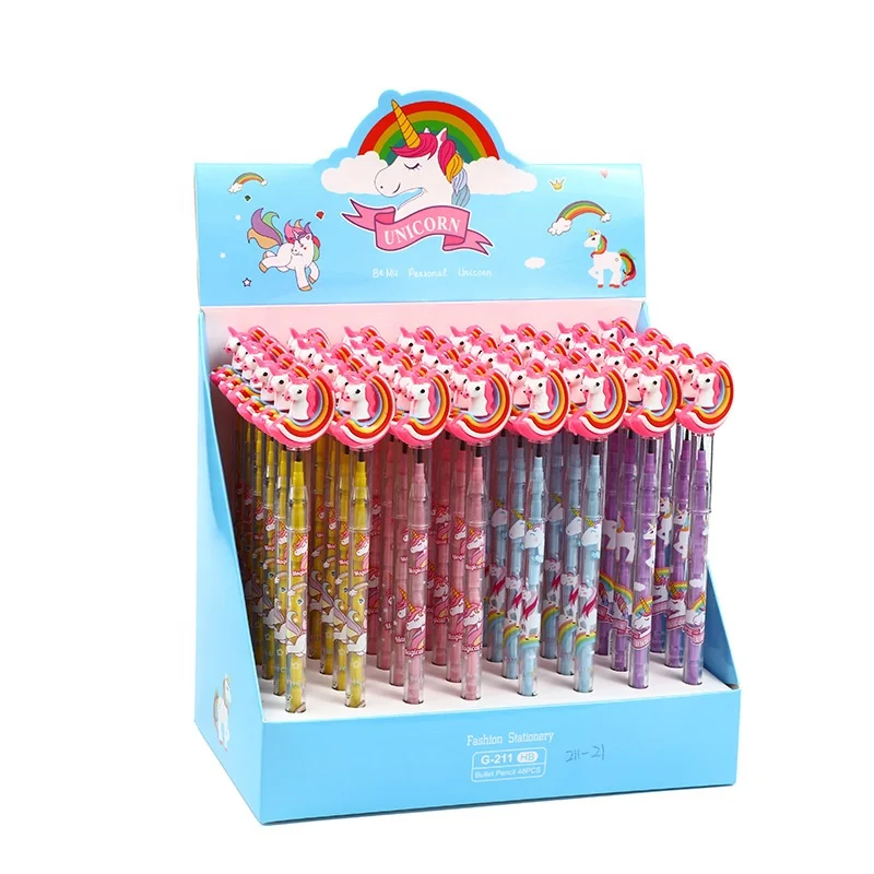 

Wholesale kids cartoon cute HB lead active rainbow unicorn pencil for school