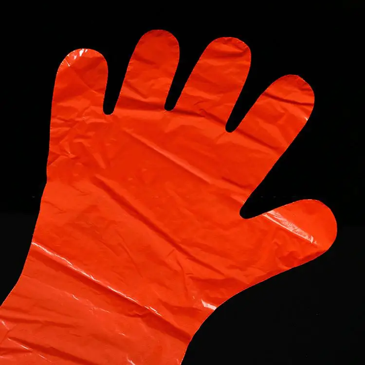 

Factory Price Disposable Waterproof Elbow Length Long Sleeve Plastic Veterinary PE Gloves, Red ,transparent