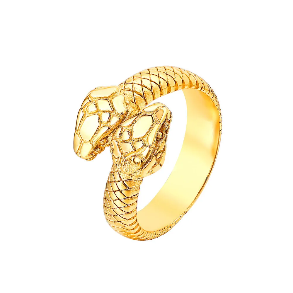 

Ornament Wholesale Retro Rings Gold Plated Snake Nose Vintage Personalised Male Titanium Stainless Steel Ring For Men, Steel, gold