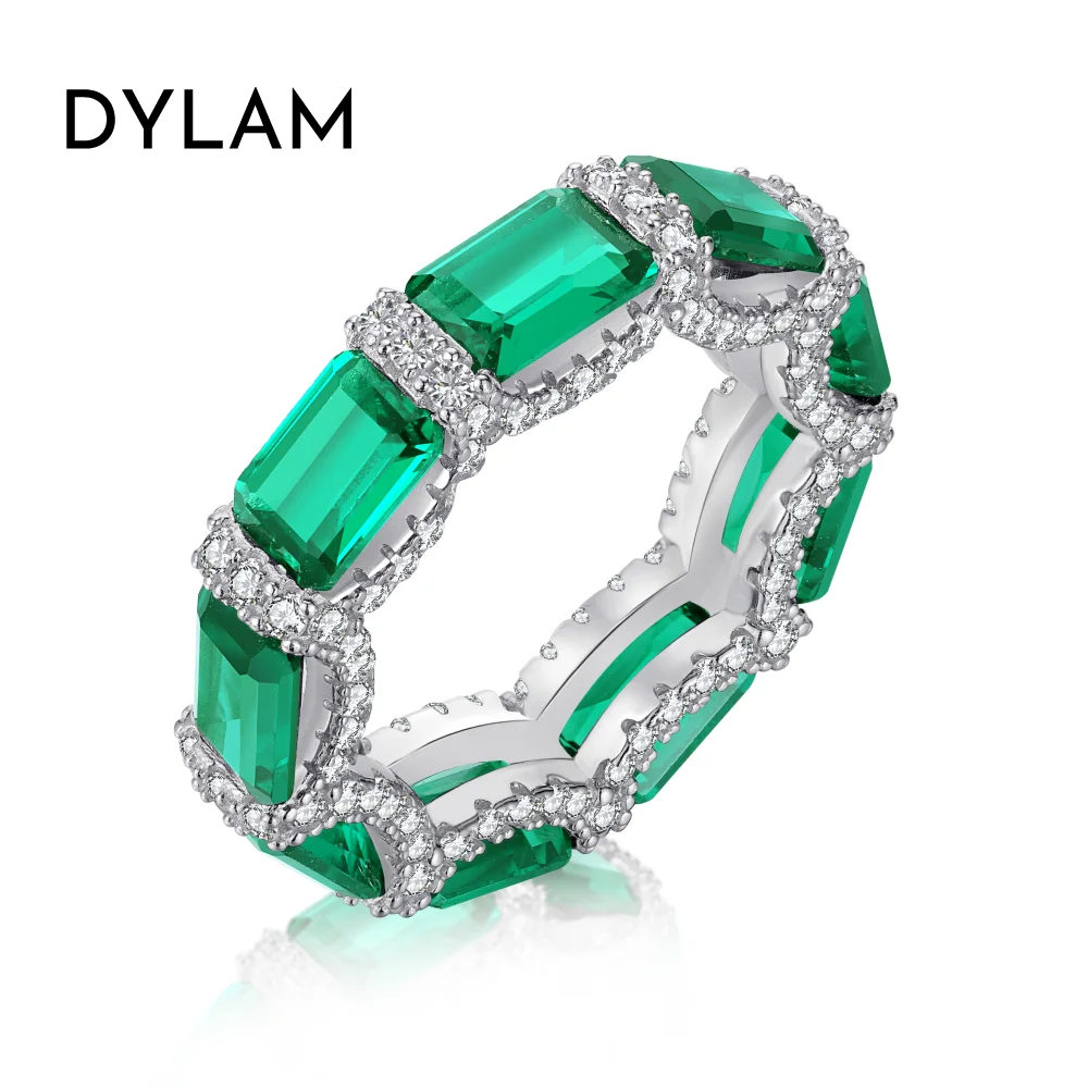 

Dylam Luxurious Fine Jewelry Trendy Women S925 Silver Diamond Halo Eternity Band 5A Zirconia Wedding Bridal Promise Ring