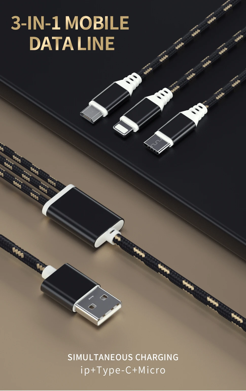Cables 3 In 1 Android Micro Type C Charger Fast Charging Usb Data Cable Mobile Phone - ANKUX.COM