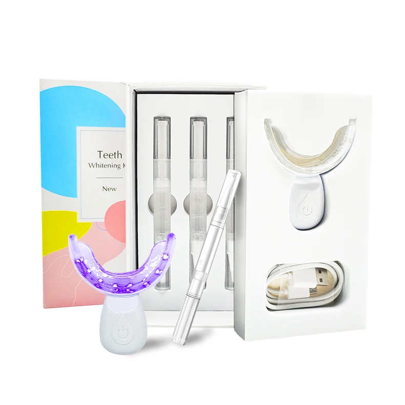 

Wireless Rechargeable CE Approved Teeth Whitening Kits Private Logo Home Use Dental Bleaching LED Light 3 Syringe Set, White or oem