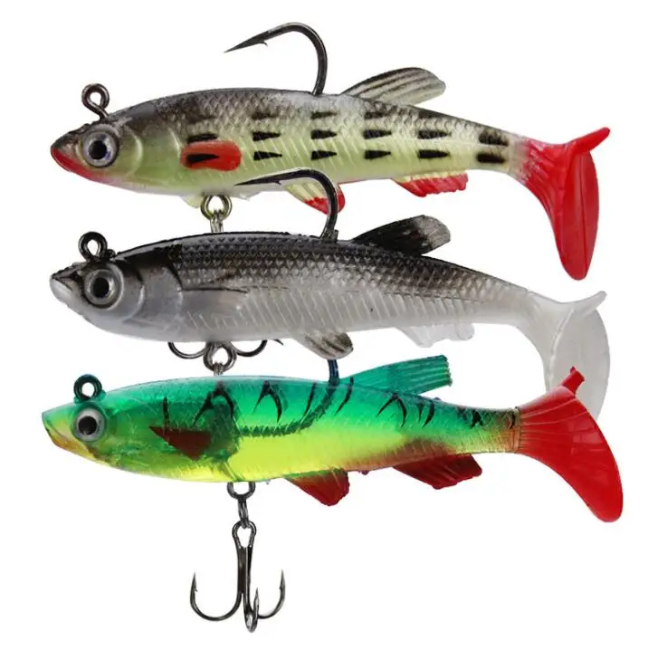 

WEIHE 3D Eyes Lead Fishing Lures with T Tail Soft Fish Single Hook Bait Artificial Bait Jig Wobblers Rubber 8cm 14g Swimbait, 3 colors