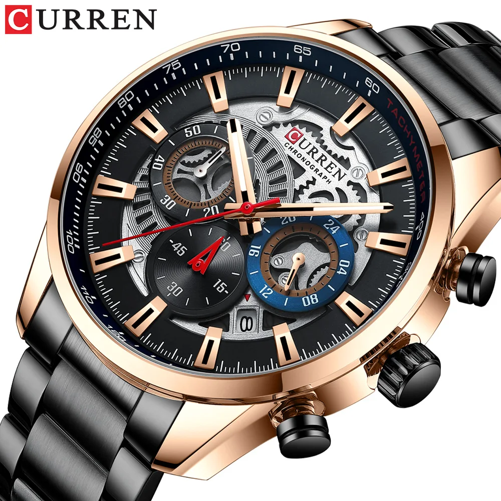

CURREN 8391 Watches Fashion Quartz Men Wristwatches Luminous Hand Sport Waterproof Clock Full Steel Wrist Watch Reloj Hombre, 5-colors