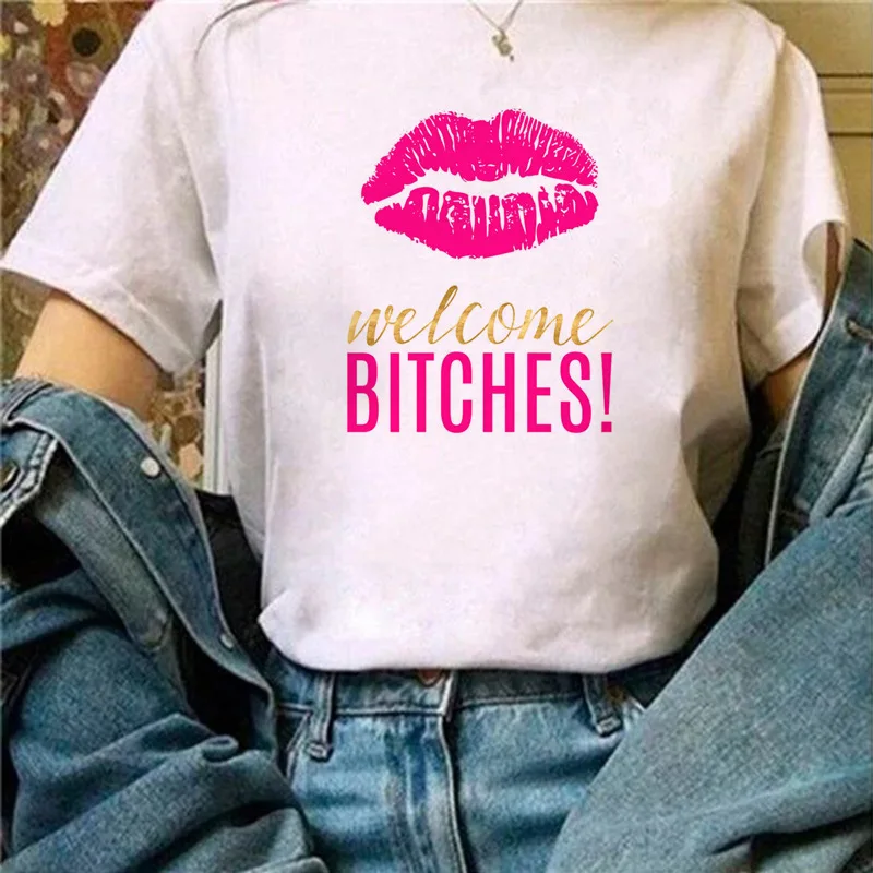 

Lip Printings Fashionable Tee Soft Short-sleeved T-shirt