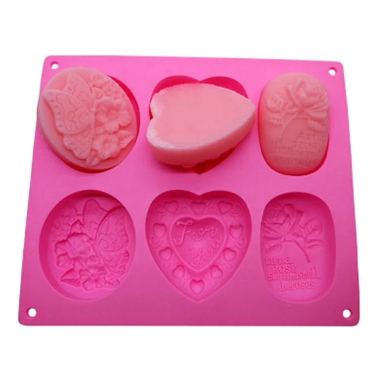 

Silicone 6 Cavity Heart DIY Handmade Flower Cake Mold, Pink/blue/purple