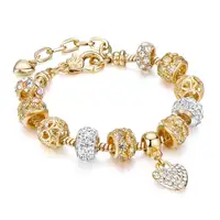 

18K Gold Plated Snake Chain Crystal Rhinestone Hollow Ball Charms Bracelet Heart Charm Pendant Bracelet