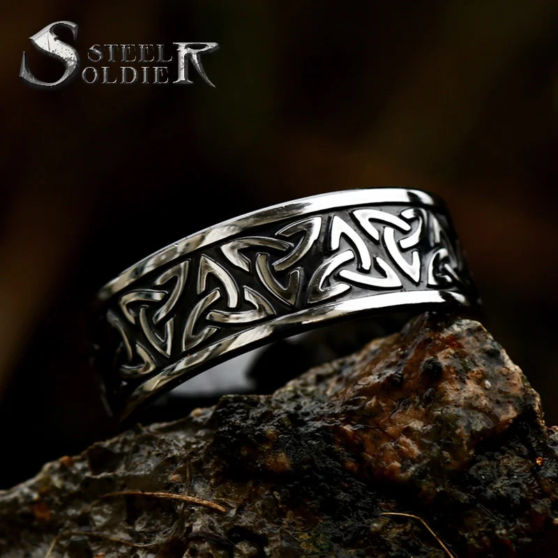 

SS8-1007R New Fashion 316L Stainless Steel Viking Valknut Ring Celtic Odin Vegvisir Round Men's Ring Cool Jewelry Gift Wholesale