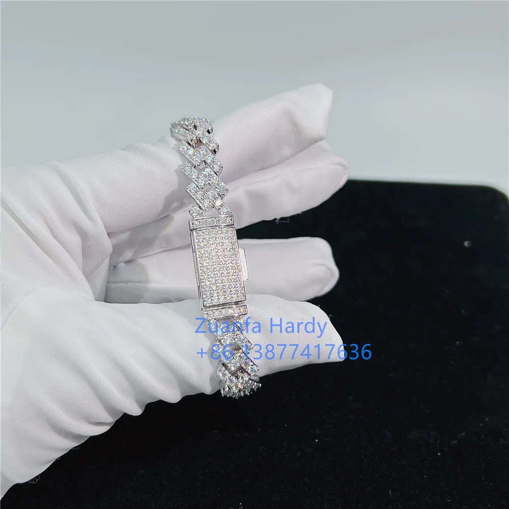 

Pass Diamond Tester 8mm Iced Out Hip Hop VVS1 Moissanite Diamond Miami 925 Sterling Silver Cuban Link Bracelet