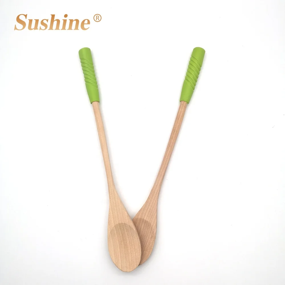 

2020 hot sale small head Christmas wood spoon set silicone handle factory customized, Natural