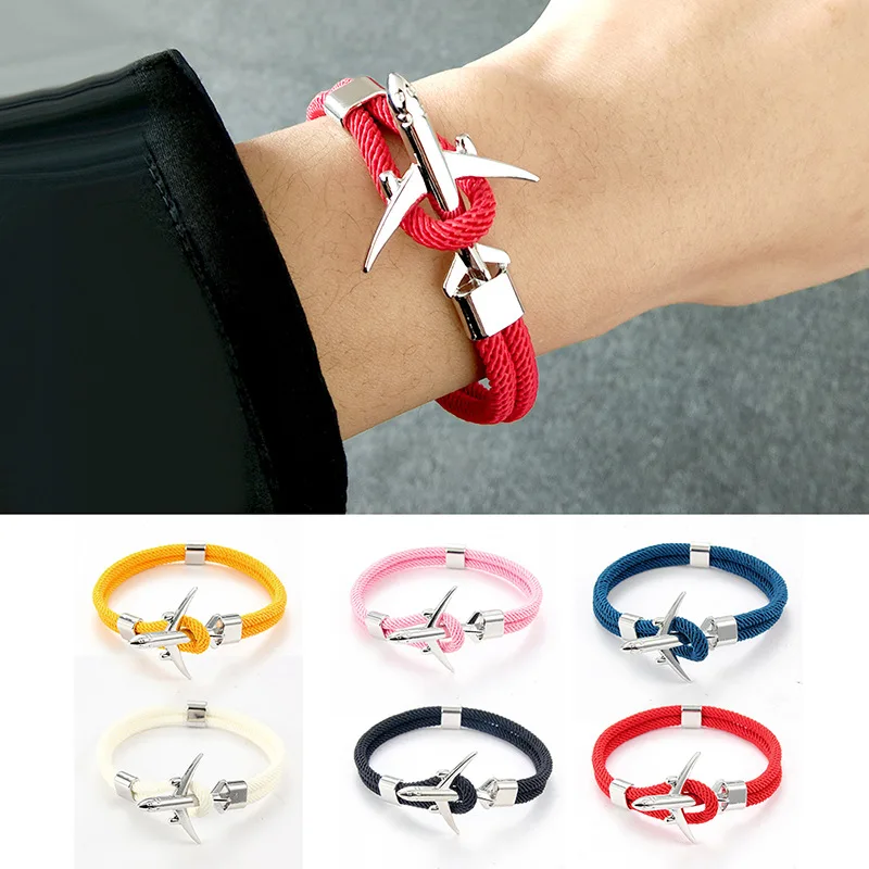 

Fashion Airplane Anchor Polyester Hand Bracelets Men Charm Wrap Metal Sport Rope Chain Bracelet