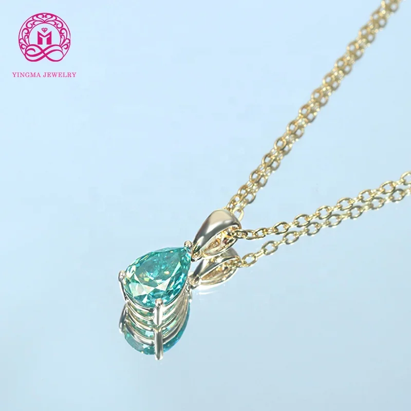

Vivid women jewelry solid 14K yellow gold 2 carat green blue moissanite pendant necklace for ladies