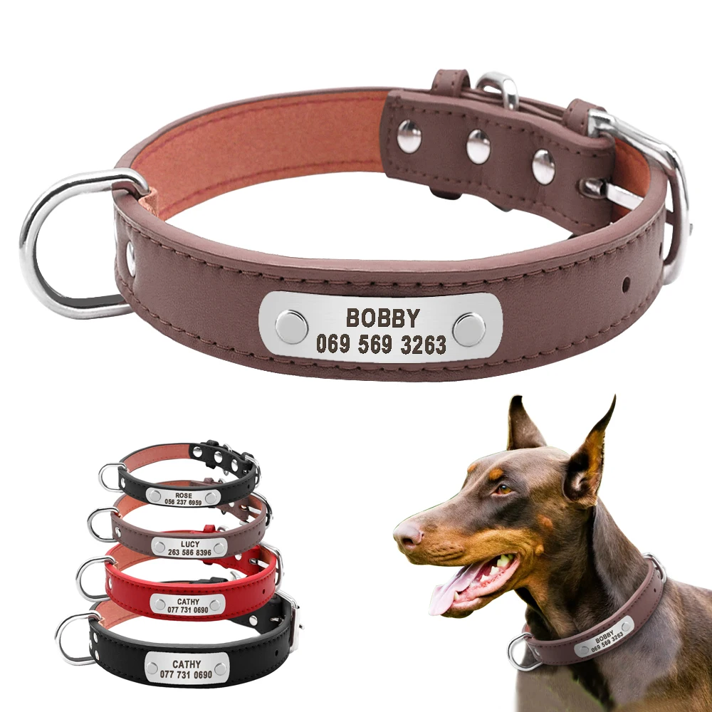 

Large Durable Personalized Dog Collar PU Leather Padded Pet ID Collars for Small Medium Large Dogs Cat