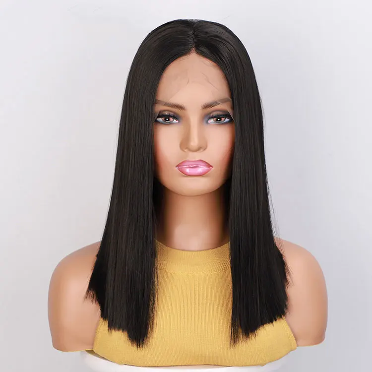 

Aisi Hair 16 Inch Wholesale Cheap Vendor Glueless Straight Black Lace Frontal Synthetic Hair For Black Women Lace Front Wig