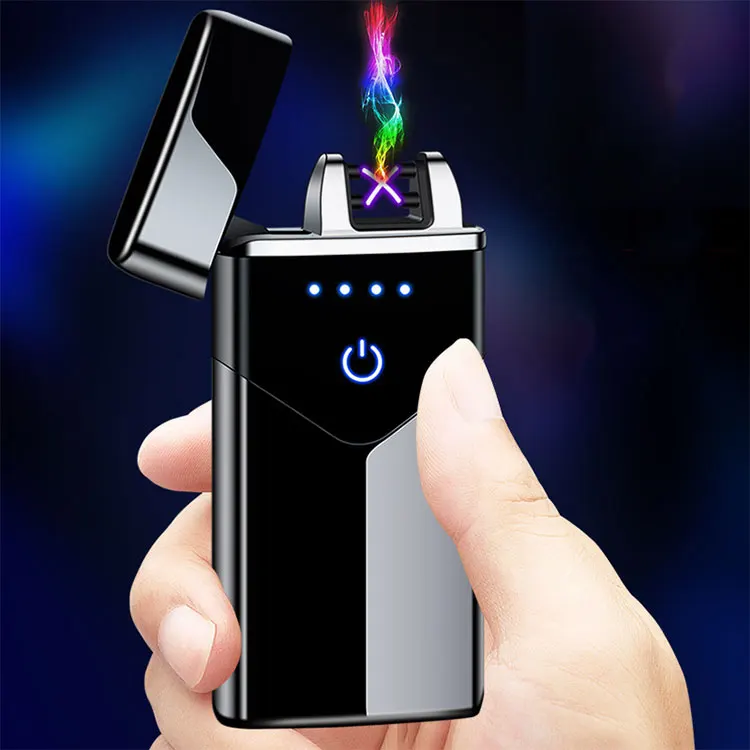 

Custom Logo Windproof cigar cool lighter Electric Double Arc Lighter USB Plasma Rechargeable Lighter with LED Battery Indicator, Zinc alloy or customized color