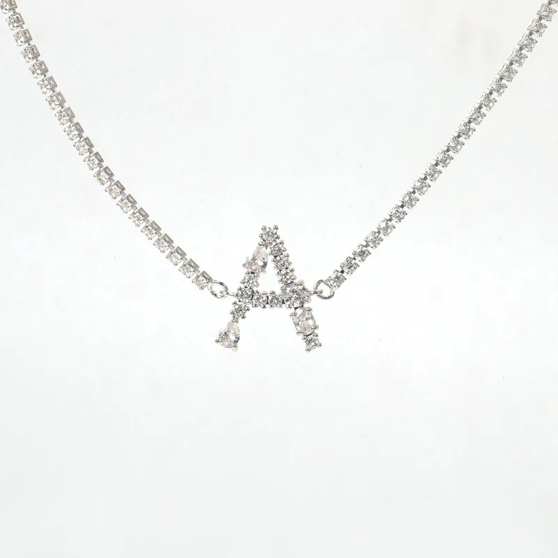 wholesale cubic zirconia custom initial diamond tennis chain letter necklace
