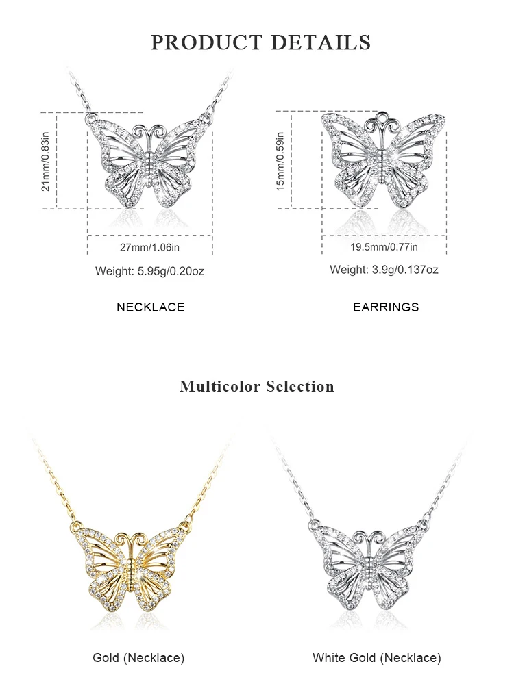 Isunni Hollow out gold plated butterfly charms earrings necklace set