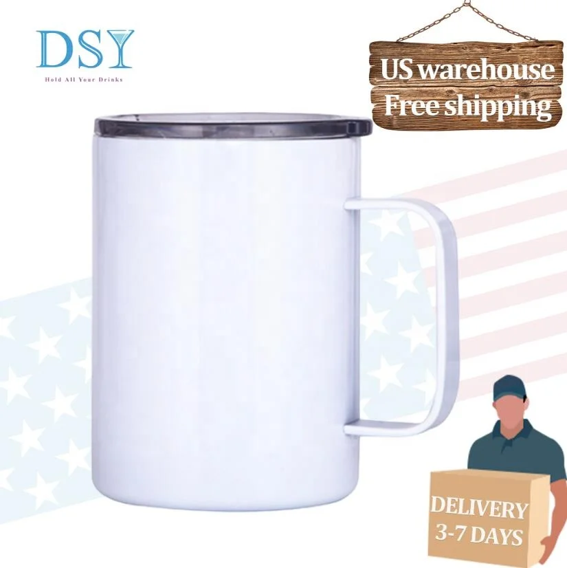 

USA warehouse free shipping Coffee mug with handle 10oz 12oz white sublimation Double Wall Insulation Stainless Steel Cup mug, 16, customized colors available