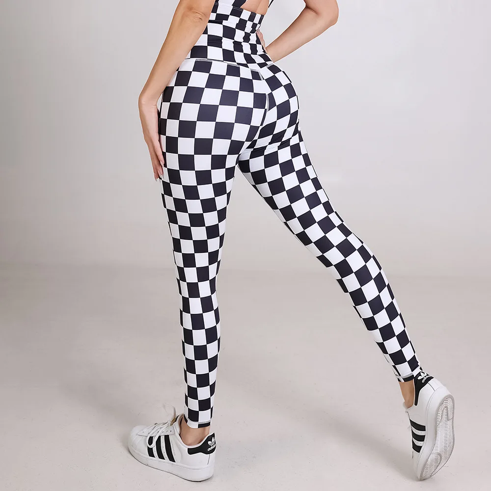 

Calzas Deportivas Mujer Push Up Gym Tights Workout Yoga Fitness High Waisted Checkerboard Lycra Leggings For Women