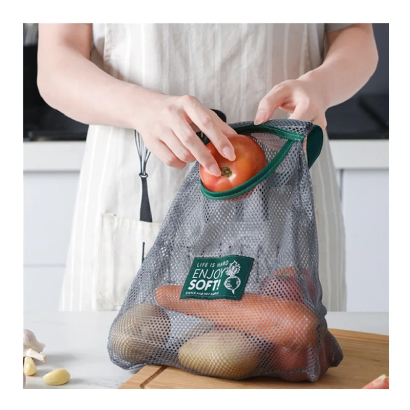 

Hot selling reusable fruit protection bags protection bags Polyester Mesh fruit net bag, Grey