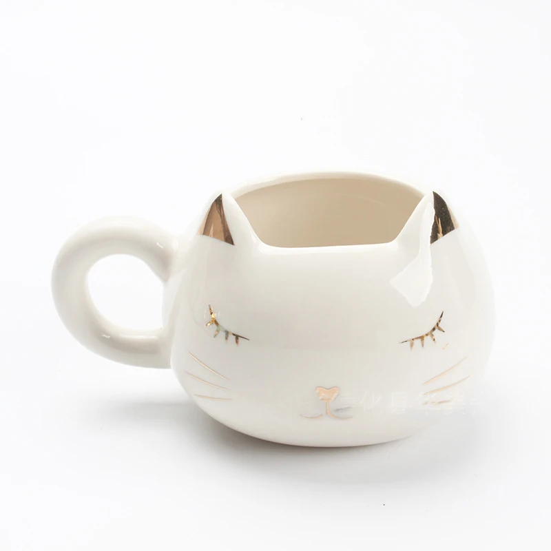 

Creative ceramic mug cute animal shaped small cat cup for weeding gift, White color