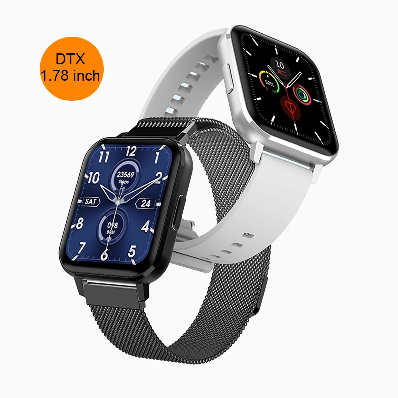 

New Hot DTX smart watch 1.78 Inch full touch screen Smart watch ip68 Bt Call Heart Rate ECG Monitor sports Smartwatch, Silver, black