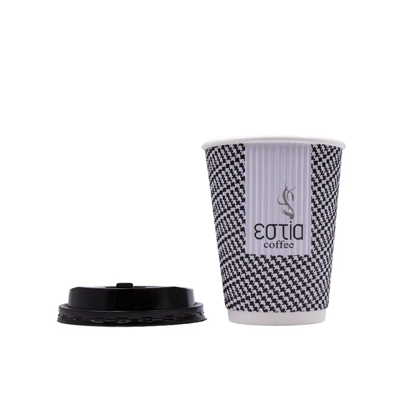 
8oz 10oz 12oz Hot Drink Biodegradable Ripple Wall Coffee Paper Cups with Lids 
