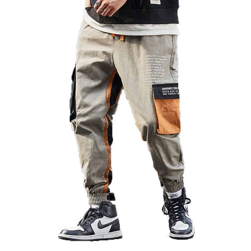 

2019 new stitching loose overalls men's casual pants Japanese printed bouquet feet pants