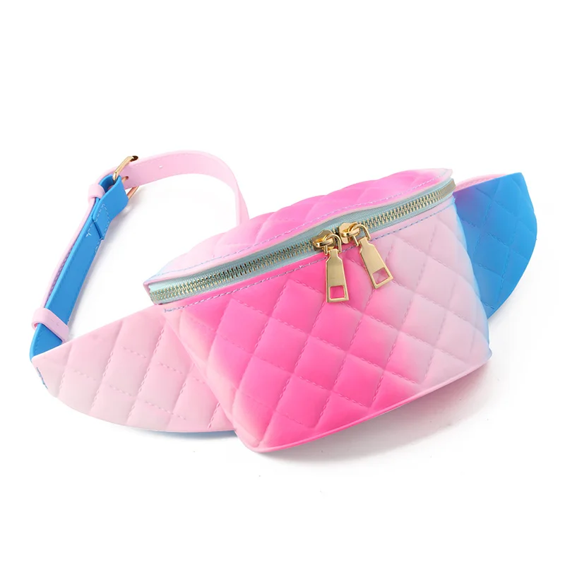 

Water Proof Waist Bag New Design Lattice Candy Color Jelly Purses Handbags Ladies Fashion Fanny Pack Waist Belt Bag Mini