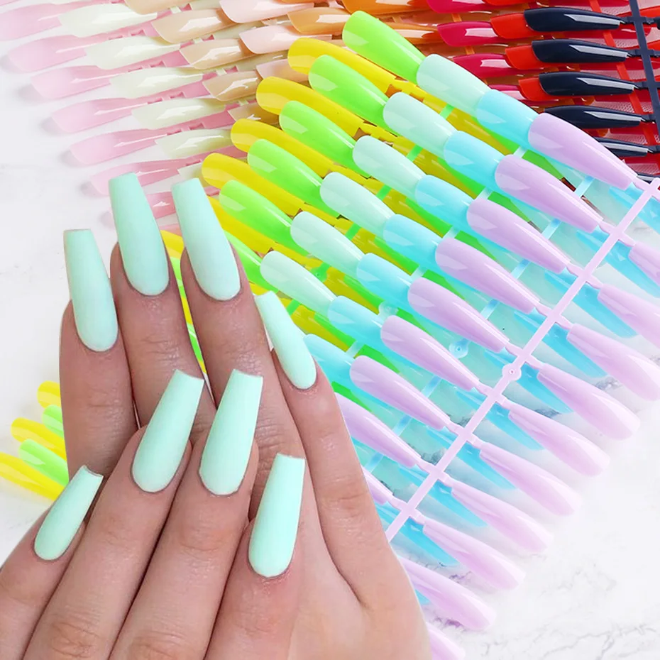 

120pcs Colorful Long Fake Nails Detachable Coffin French Tips Acrylic Press On Nail Ballerina T-Shape Full Cover Manicure Tool