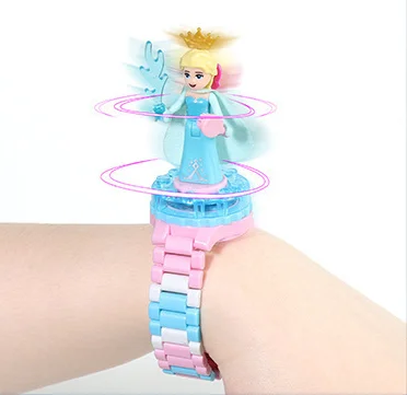 

Frozen Spiderman spin Block Watch For kids Children's electronic watch cartoon assemble bricks