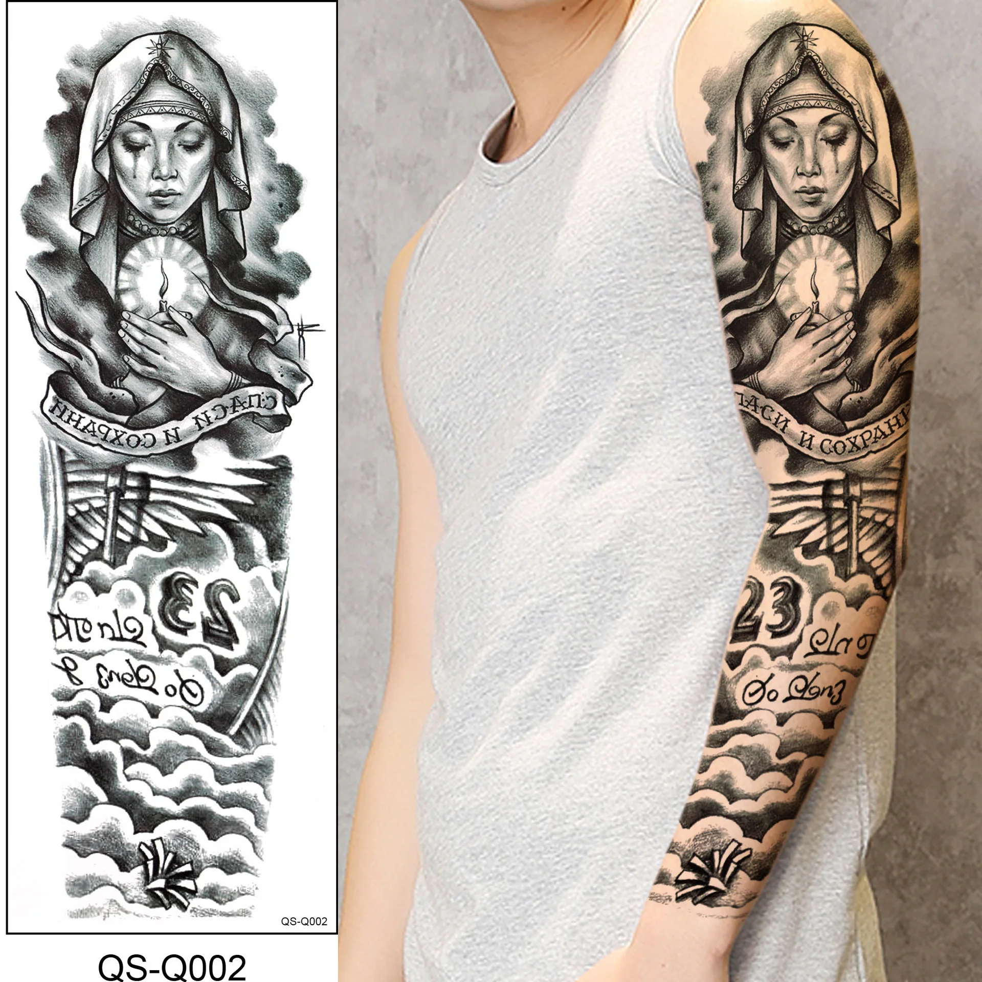 

VRIUA 48cmx17cm Arm Sleeve Tattoo Sketch Angel Waterproof Temporary Crying Woman Tattoo Sticker Wild Men Full Bird Totem Tattoo, Colorful