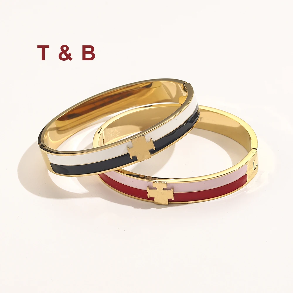 

Fashion Classic Luxury Designer Bracelets Famous Brands Letter TB Bracelet 18k Gold Plated Stainless Steel Bangles For Women, 3 colors to choose