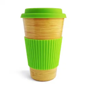 Image of Custom Logo Dishwasher Safe Travel Portable Organic Eco Reusable Bamboo Fiber Coffee Cup Mug With Silicone Lid And Sleeve