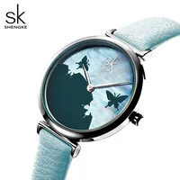

Shengke 0101 Fashion Women Watches Butterfly Dial Quartz Clock Leather Waterproof Casual Ladies Bracelet Wristwatch Reloj Mujer