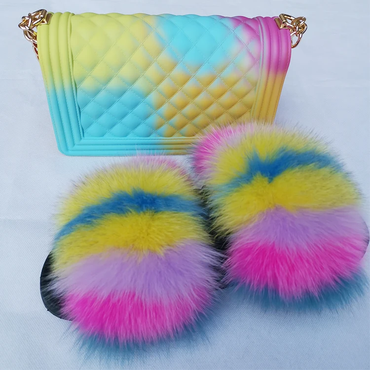 

Factory Direct Wholesale fur slippers Mink Fur Slides fur slippers with bag