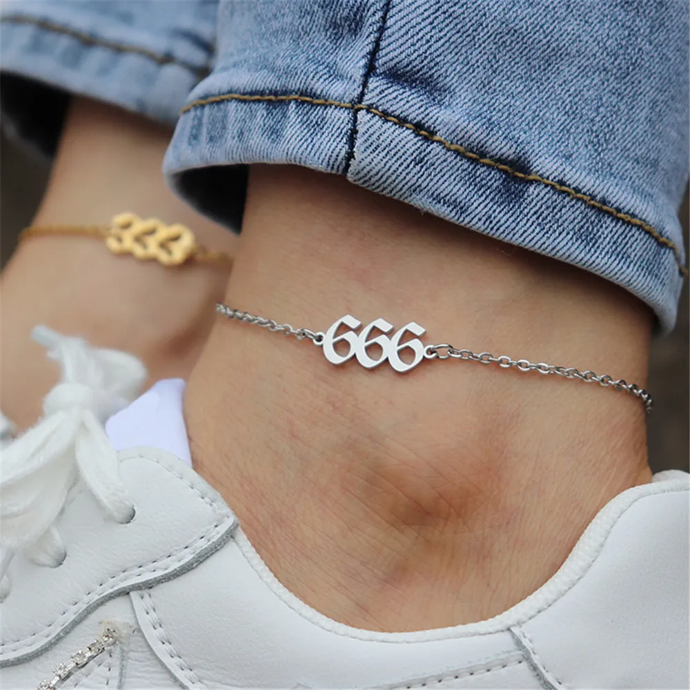 

Trendy Gold Angel Number Anklet Bracelet Foot Jewelry High Quality Stainless Steel Gold Plated 111 999 Number Anklets Women