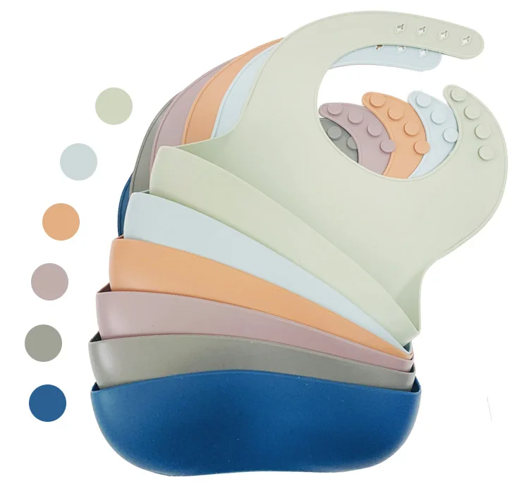 
Custom Colors BPA Free Food Catcher Soft Waterproof Silicone Baby Bib 