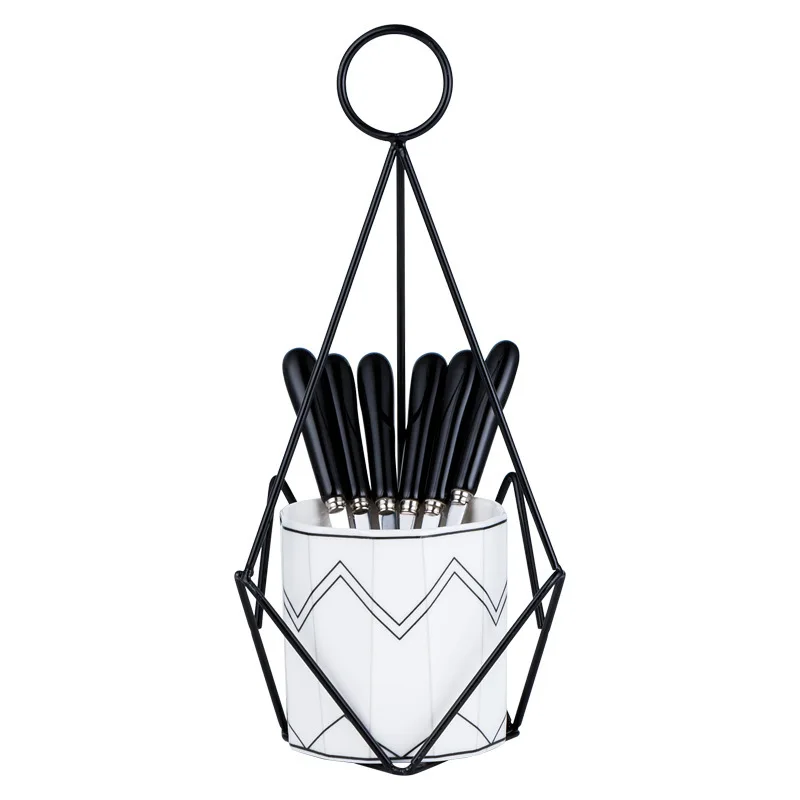 

Nordic Ceramics Iron Art Fruit Fork Storage Tube black Stirring Spoon Storage Decoration Living Room Fruit Fork Set