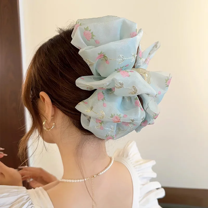 

Cute Elegant Double Sided Big Bow Clasp Clips Girls Mesh Shark Clip Claw Women Hair Accessories