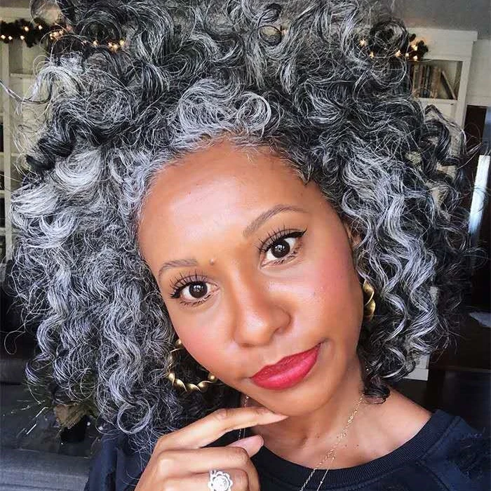 

140g African American Human Hair Ponytail Silver Grey Pony tail Extension Hairpiece Clip on Grey Afro Curly Hairstyles