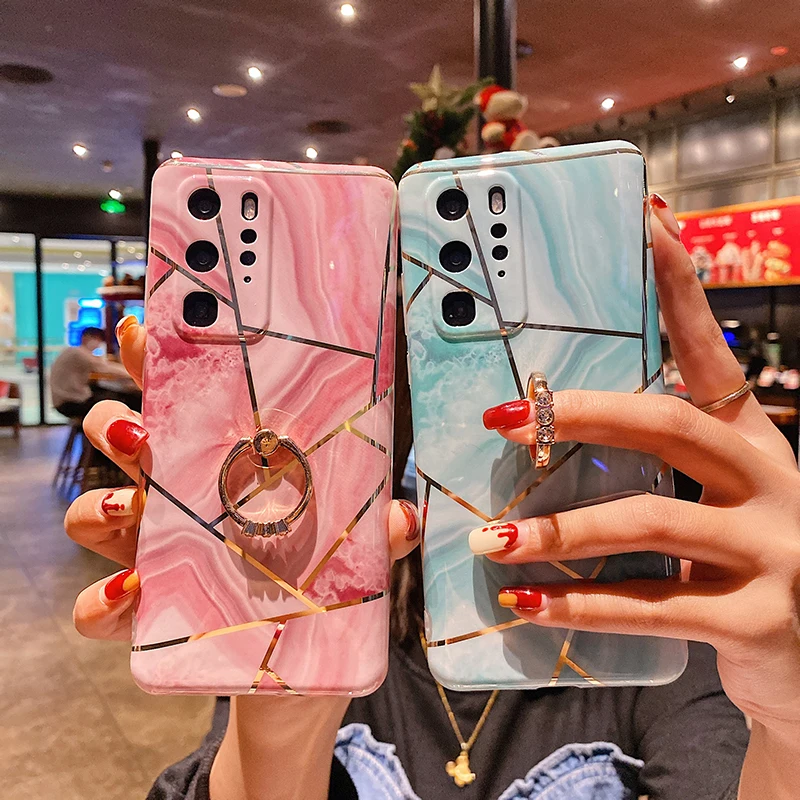 

Geometric IMD Marble soft Cover for huawei p40 pro Glossy Marble Phone Case for huawei p40, 8 colors