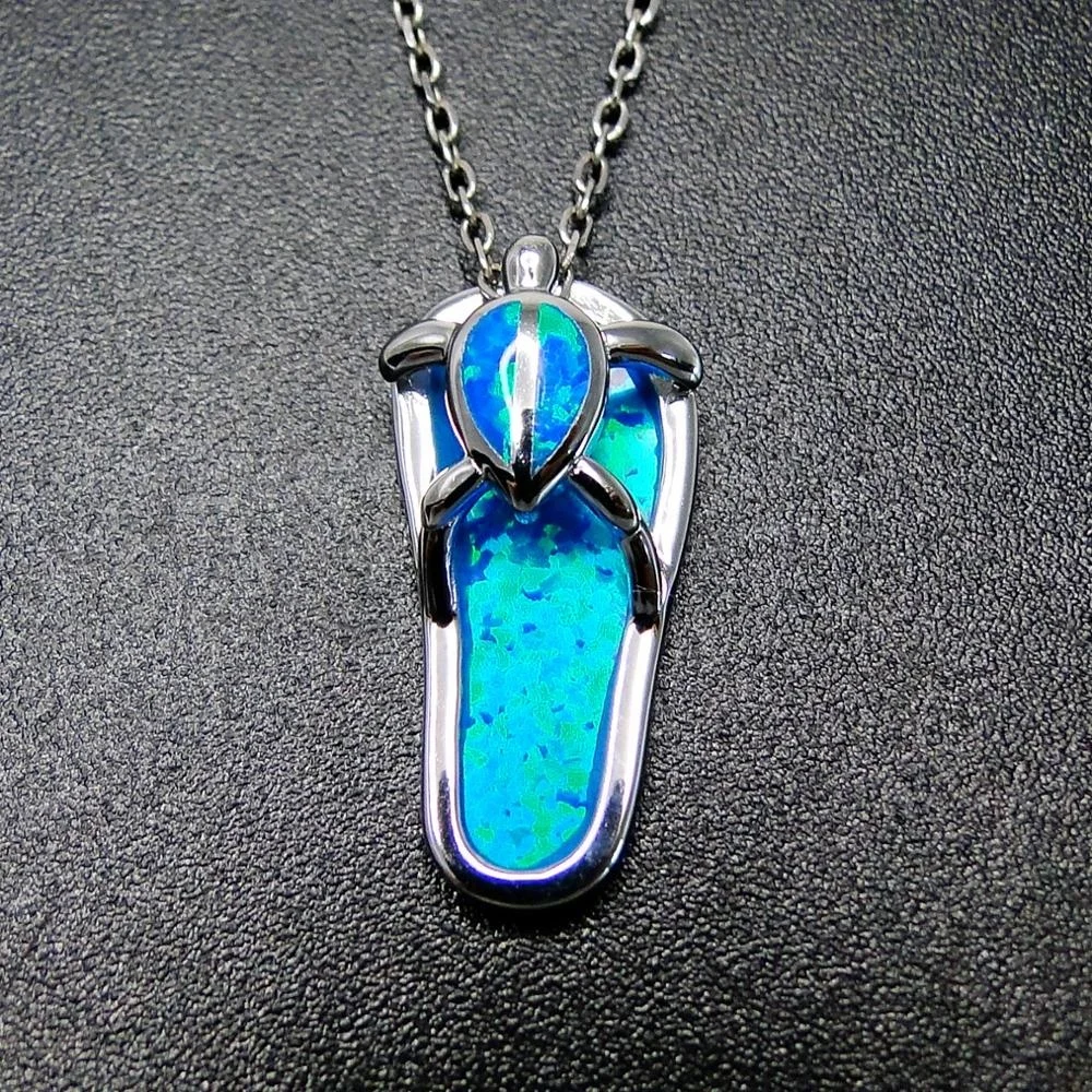 

Hot Selling Turtle Shape 925 Sterling Silver Opal Jewelry Blue Fire Opal Hawaii Slippers Pendant