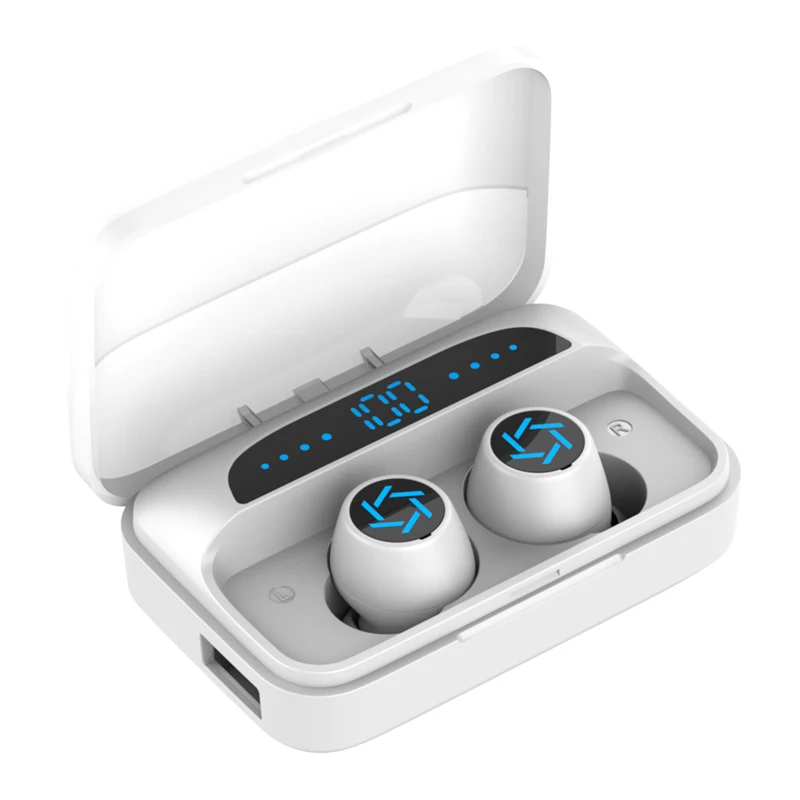 

Top Quality 2021 Waterproof Wireless Earphone LED power display True Stereo Headset sport earphones earbuds in-ear Earphone, White,black