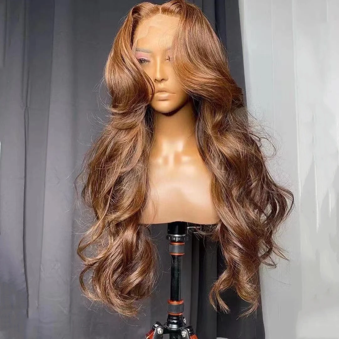 

Soft New Brown Super Wave Full Virgin Natural Brazilian Cuticle Aligned Human Hair Transparent HD Lace Front Wigs
