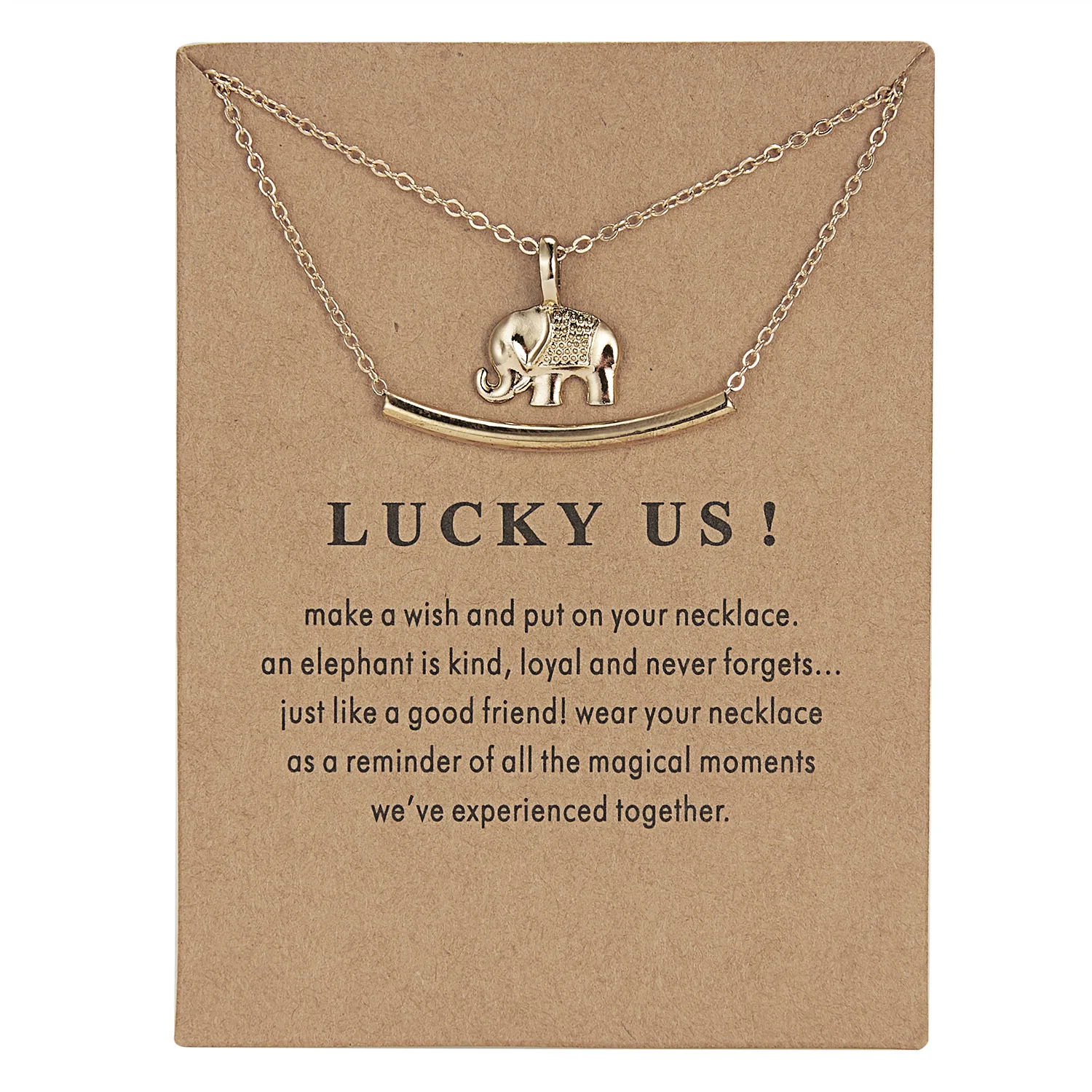 

Amor 2021 Creative Wish Card Elephant Charm Gold Chain Double Layered Choker Necklaces