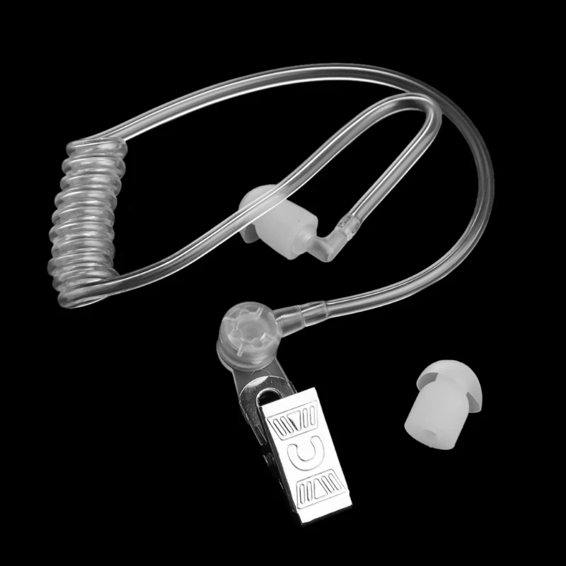 Replacement Transparent Coil Acoustic Air Tube Earplug With Metal Clip For Two-Way Radio Walkie Talkie Earpiece Headset